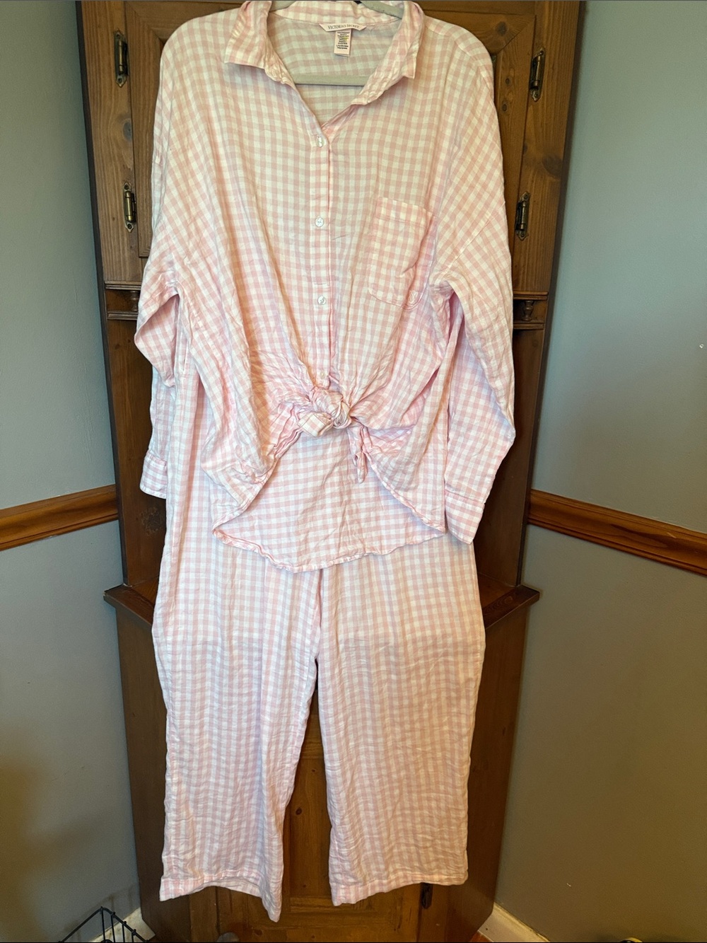 Victoria's Secret Pink Checkered Button Down PJ Pants Set Size LL